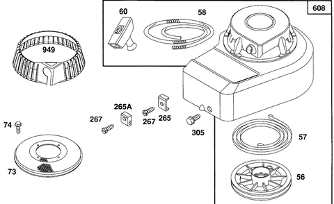 Blower Housing, Rewind Assembly Diagram and Parts List for 93902-3612-01  Briggs and Stratton Engine